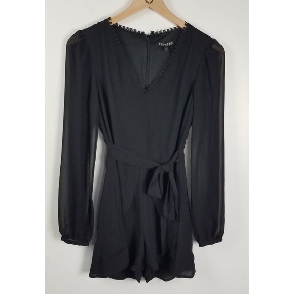 Express Pants - Express Women's Sz. 0 Long Sheer Sleeve Short V Neck Dress Romper NWOT